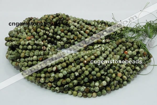 CPS55 15.5 inches 6mm faceted round green peacock stone beads