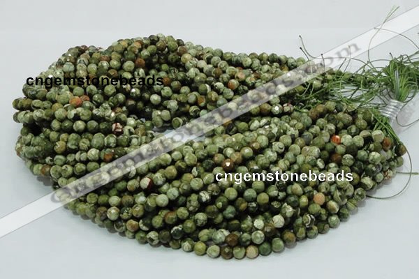 CPS56 15.5 inches 8mm faceted round green peacock stone beads