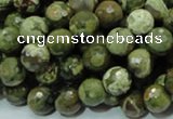 CPS57 15.5 inches 10mm faceted round green peacock stone beads