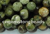 CPS58 15.5 inches 12mm faceted round green peacock stone beads