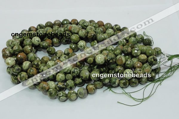 CPS59 15.5 inches 16mm faceted round green peacock stone beads