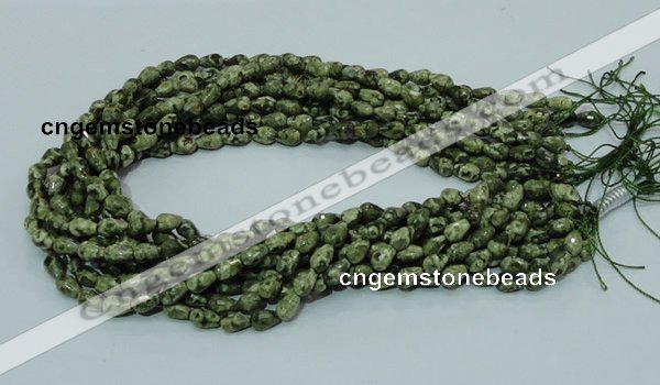 CPS62 15.5 inches 6*8mm faceted teardrop green peacock stone beads