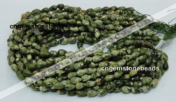 CPS64 15.5 inches 10*14mm faceted teardrop green peacock stone beads