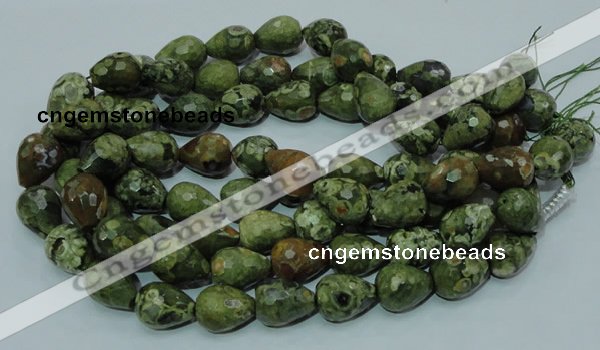 CPS65 15.5 inches 15*20mm faceted teardrop green peacock stone beads