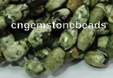 CPS66 15.5 inches 7*11mm faceted rice green peacock stone beads