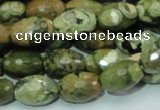 CPS68 15.5 inches 10*15mm faceted rice green peacock stone beads