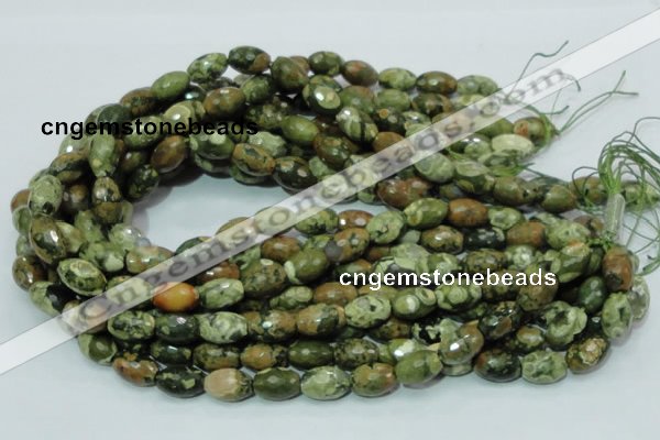 CPS68 15.5 inches 10*15mm faceted rice green peacock stone beads