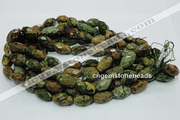 CPS69 15.5 inches 15*25mm faceted rice green peacock stone beads