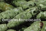 CPS71 15.5 inches 12*40mm faceted rice green peacock stone beads