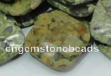 CPS77 15.5 inches 30*30mm faceted rhombic green peacock stone beads