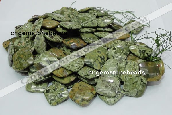 CPS77 15.5 inches 30*30mm faceted rhombic green peacock stone beads