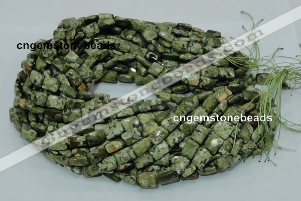 CPS78 15.5 inches 10*14mm faceted rectangle green peacock stone beads