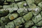 CPS79 15.5 inches 13*18mm faceted rectangle green peacock stone beads