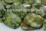 CPS80 15.5 inches 15*20mm faceted rectangle green peacock stone beads