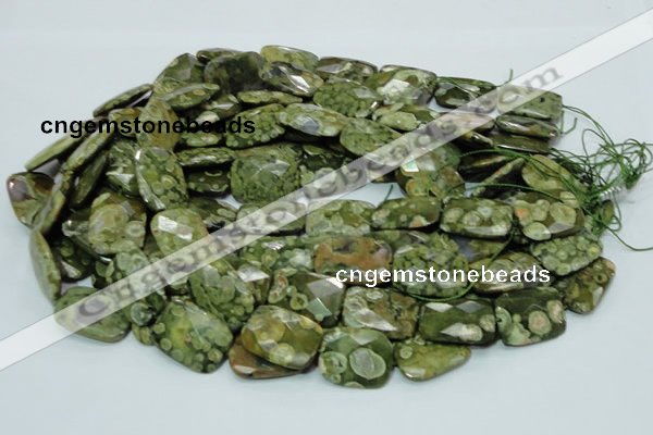 CPS80 15.5 inches 15*20mm faceted rectangle green peacock stone beads