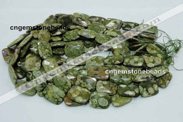 CPS81 15.5 inches 18*25mm faceted rectangle green peacock stone beads