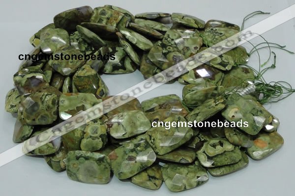 CPS82 15.5 inches 22*30mm faceted rectangle green peacock stone beads