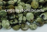 CPS83 15.5 inches 10mm faceted flat round green peacock stone beads