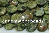 CPS84 15.5 inches 12mm faceted flat round green peacock stone beads