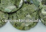 CPS88 15.5 inches 40mm faceted flat round green peacock stone beads