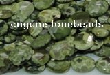 CPS89 15.5 inches 10*14mm faceted oval green peacock stone beads