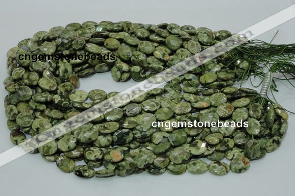 CPS89 15.5 inches 10*14mm faceted oval green peacock stone beads