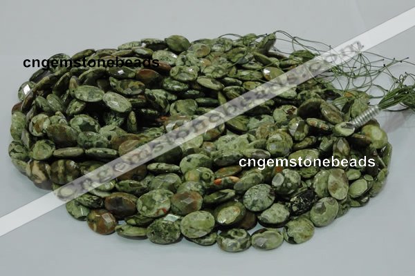 CPS90 15.5 inches 14*18mm faceted oval green peacock stone beads