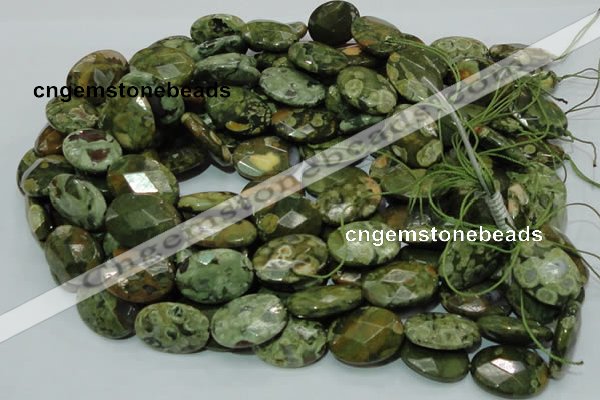 CPS92 15.5 inches 18*25mm faceted oval green peacock stone beads