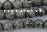 CPT114 15.5 inches 12mm faceted round grey picture jasper beads