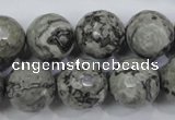 CPT116 15.5 inches 16mm faceted round grey picture jasper beads