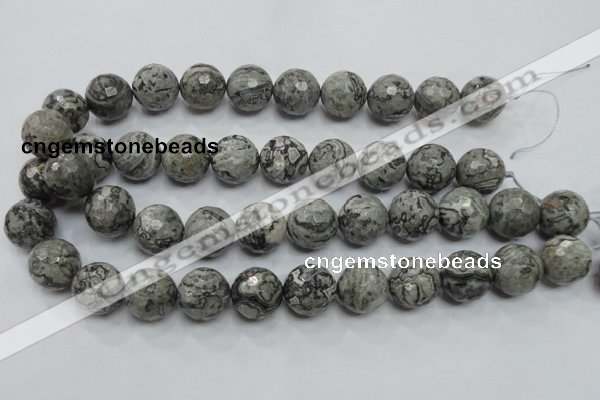 CPT117 15.5 inches 18mm faceted round grey picture jasper beads