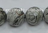 CPT118 15.5 inches 20mm faceted round grey picture jasper beads