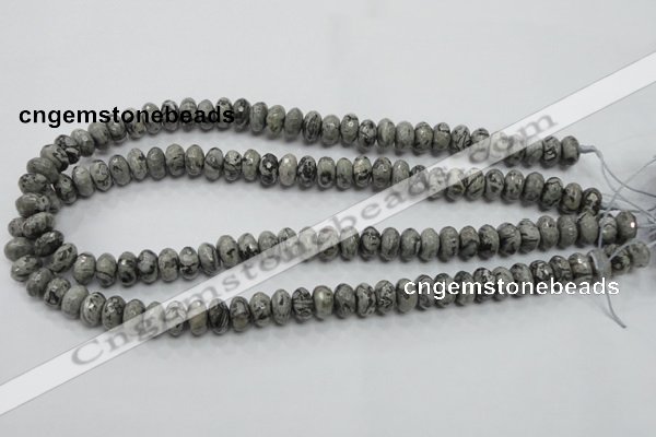 CPT120 15.5 inches 6*10mm faceted rondelle grey picture jasper beads