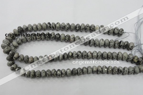 CPT121 15.5 inches 7*12mm faceted rondelle grey picture jasper beads