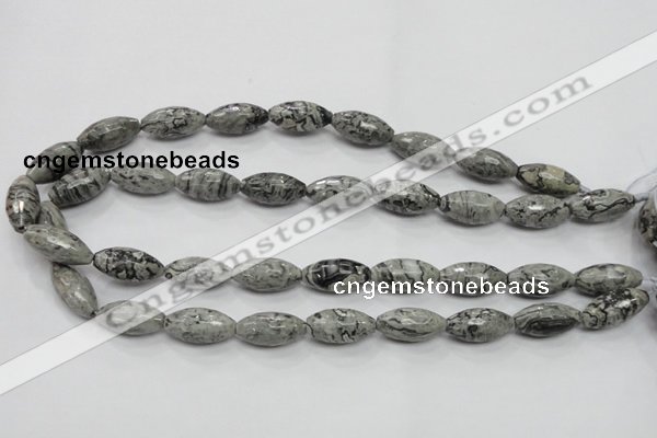 CPT122 15.5 inches 10*20mm faceted rice grey picture jasper beads