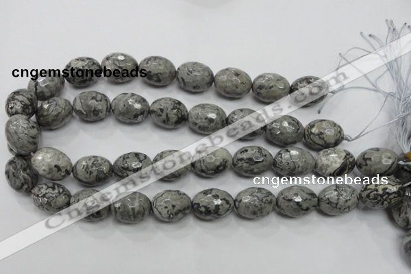 CPT123 15.5 inches 16*20mm faceted rice grey picture jasper beads