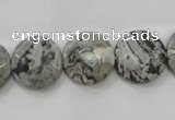 CPT125 15.5 inches 15mm faceted coin grey picture jasper beads