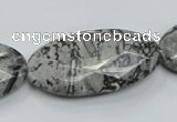 CPT128 15.5 inches 20*40mm faceted oval grey picture jasper beads