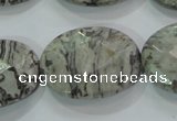 CPT129 15.5 inches 22*30mm faceted oval grey picture jasper beads