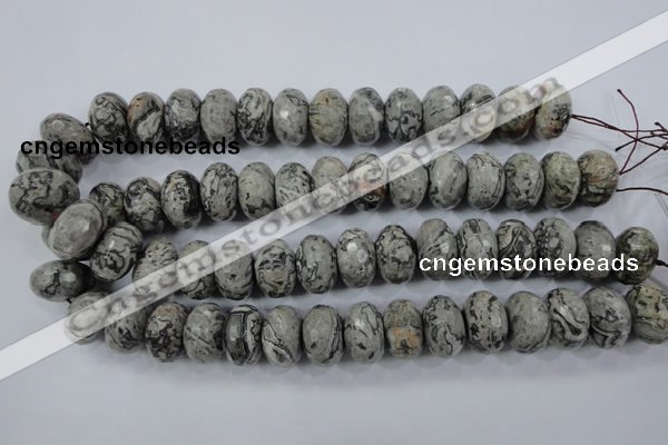 CPT135 15.5 inches 12*20mm faceted rondelle grey picture jasper beads