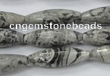 CPT136 15.5 inches 10*30mm faceted rice grey picture jasper beads