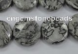 CPT141 15.5 inches 20mm faceted coin grey picture jasper beads