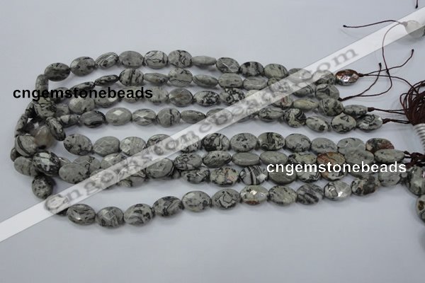 CPT143 15.5 inches 10*14mm faceted oval grey picture jasper beads