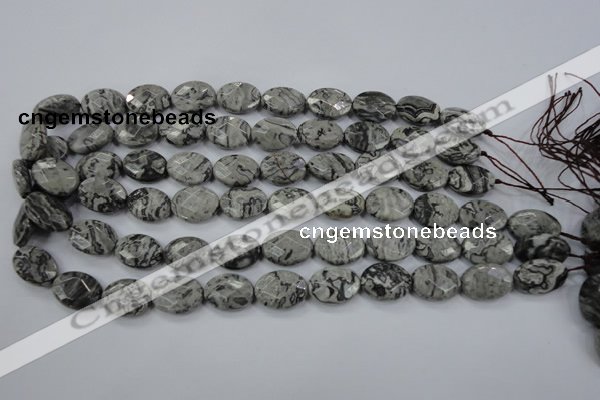 CPT145 15.5 inches 13*18mm faceted oval grey picture jasper beads