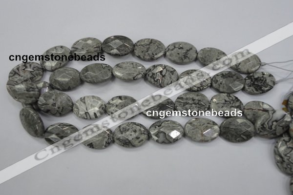 CPT147 15.5 inches 18*25mm faceted oval grey picture jasper beads