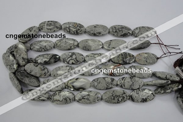 CPT148 15.5 inches 15*30mm faceted marquise grey picture jasper beads