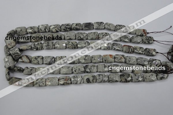 CPT152 15.5 inches 10*14mm faceted rectangle grey picture jasper beads