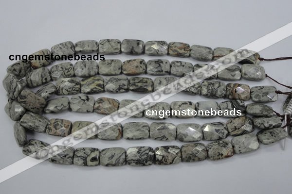 CPT154 15.5 inches 13*18mm faceted rectangle grey picture jasper beads