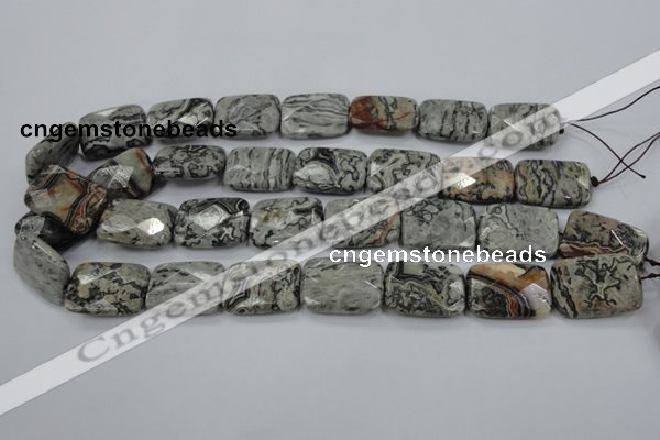 CPT156 15.5 inches 18*25mm faceted rectangle grey picture jasper beads