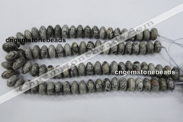 CPT160 15.5 inches 9*16mm rondelle grey picture jasper beads